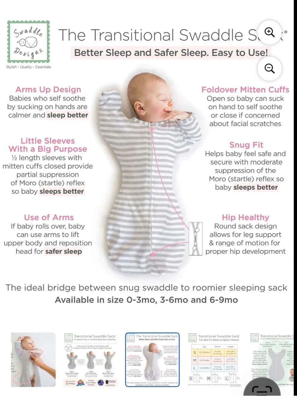 Swaddle Designs Heathered Gray Striped Transitional Swaddle Sack for Babies
